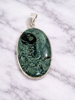 Kambaba Jasper Pendant Silver Plated “Dinosaur” Pattern Galaxy Jasper Statement